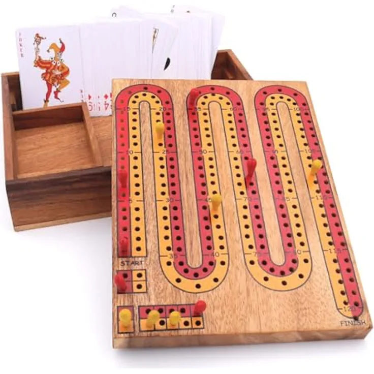 ROMBOL Cribbage, Holzbox mit Zählschlange, Kartenspiel für zwei Spieler