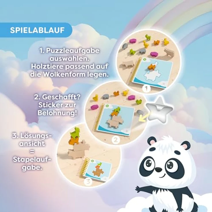 HABA Logic! Games – Baos Wolkenland – Legepuzzle & Stapelspiel mit 60 Aufgaben in verschiedenen Schwierigkeitsgraden, ab 3 Jahren – Bild 4