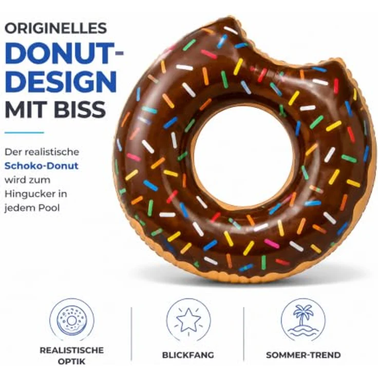 TK Gruppe Timo Klingler Aufblasbarer Donut Schwimmring braun Ø 120 cm mit Biss - Ideal für Pool, Strand und Wasseraktivitäten – Bild 5