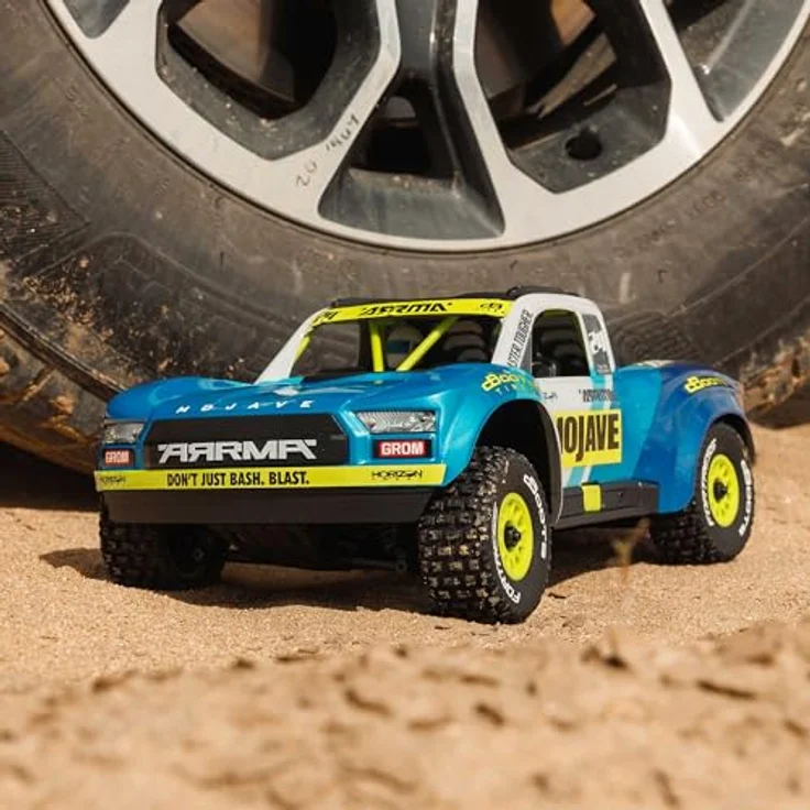 ARRMA Mojave Grom Ferngesteuertes Auto, RC Auto 1/18, Brushless Motor über 30 km/h, inkl. Akku und Zubehör, Blau-Weiß – Bild 3