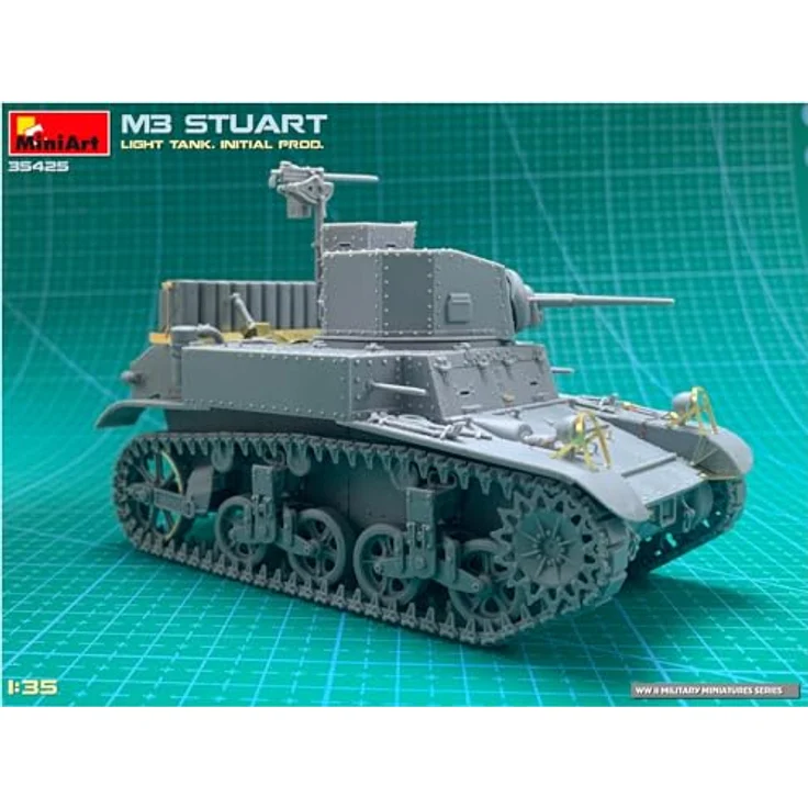 Other 1:35 M3 Stuart leichter Panzer, Modellfahrzeug mit beweglichen Kettengliedern und Decals für vier Varianten – Bild 3