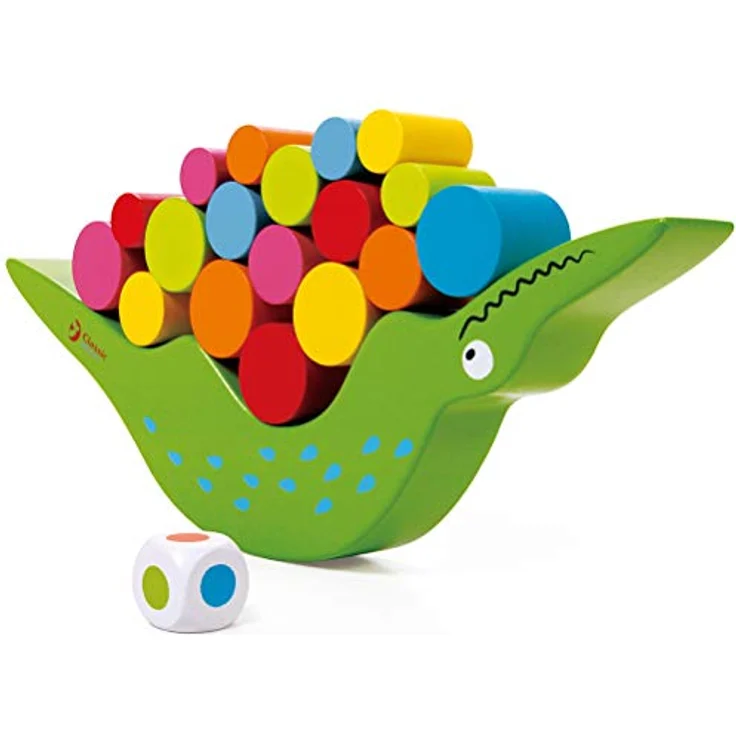 Classic World Wooden Balance Game Crocodile, Spiel aus Holz mit 20 bunten Bausteinen zur Förderung der Motorik und Farbzuordnung für Kinder ab 3 Jahren – Bild 1