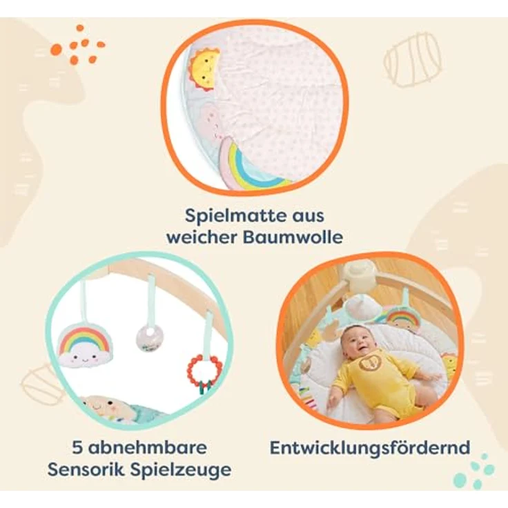 B. toys Sunrise to Sunset Play Gym, Baby Gym aus Holz mit weicher Spielmatte und hängendem sensorischen Spielzeug für Neugeborene – Bild 3