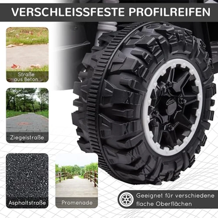 HOMCOM Elektro-Kinderquad Elektro-Quad, Kindermotorrad mit MP3-Musikplayer, Scheinwerfer, Belastbarkeit 25 kg, (1-tlg), für Kinder 3-5 Jahre, 1,5-3 km,h, Weiß und Schwarz – Bild 4