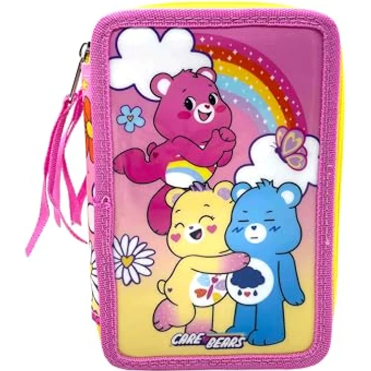 Care Bears Federmäppchen gefüllt, 3 Fächer Schreibwaren Set für Schule und Zuhause, kompakt und übersichtlich