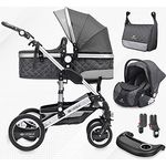 VESKA 3 in 1 Kombi-Kinderwagen Deluxe-Set inkl. Babyschale, Buggy, Jogger - Silber-Anthrazit/Antthrazit - Preisvergleich