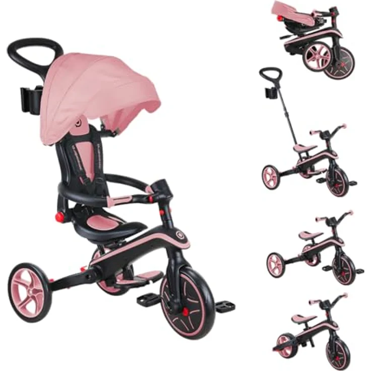 Globber Explorer Trike Foldable 4in1 Rosa - Kinderfahrzeug mit höhenverstellbarem TPR-Sitz, UV-Sonnenschutzdach und Sicherheitsgurt – Bild 1