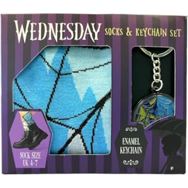 Blue Sky Studios Wednesday – Socken & Schlüsselanhänger Set, vielseitiges Design – Bild 2