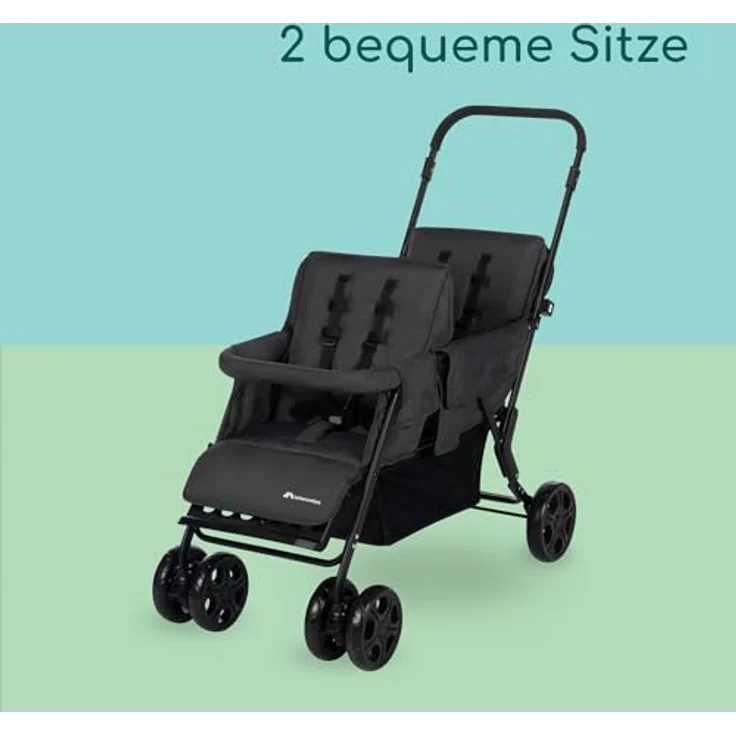 Bebeconfort Teamy Zwillings-Kinderwagen, kompakter Geschwister-Kinderwagen für 0-22 kg, ab Geburt bis 4 Jahre, mit 2 Sitzen und Regenverdeck, Mineral Graphite – Bild 3