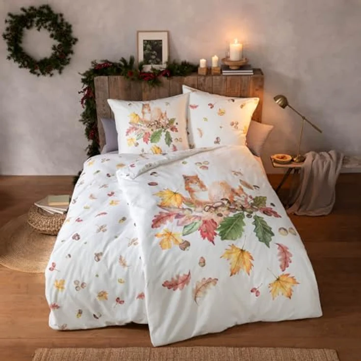 ESTELLA Kuschelflanell Bettwäsche Squirrel Natur 100% Baumwolle, extraweicher Flor, 1 Bettbezug 135x200cm + 1 Kissenbezug 80x80cm – Bild 5