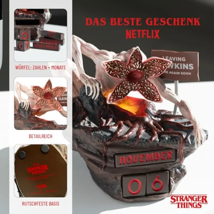 Grupo Erik Stranger Things Demogorgon 3D Ewiger Kalender, handbemalt aus Harz, immerwährendes Datumsmanagement, ideales Geschenk für Fans – Bild 3