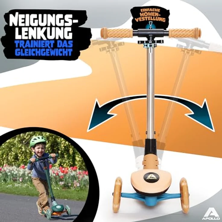 Apollo Whizzie LED Kinderroller, höhenverstellbarer Dreiradscooter für Kinder ab 3 Jahren, leuchtende LED-Räder und beleuchteter Lenker – Bild 3