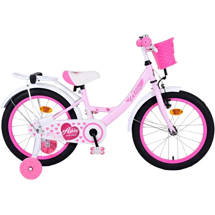 T&Y Trade Kinderfahrrad 18 Zoll Fahrrad Kinder Mädchen Ashley 31832, Rücktrittbremse, Gepäckträger, Stützräder, Korb, Seitenständer - Rosa