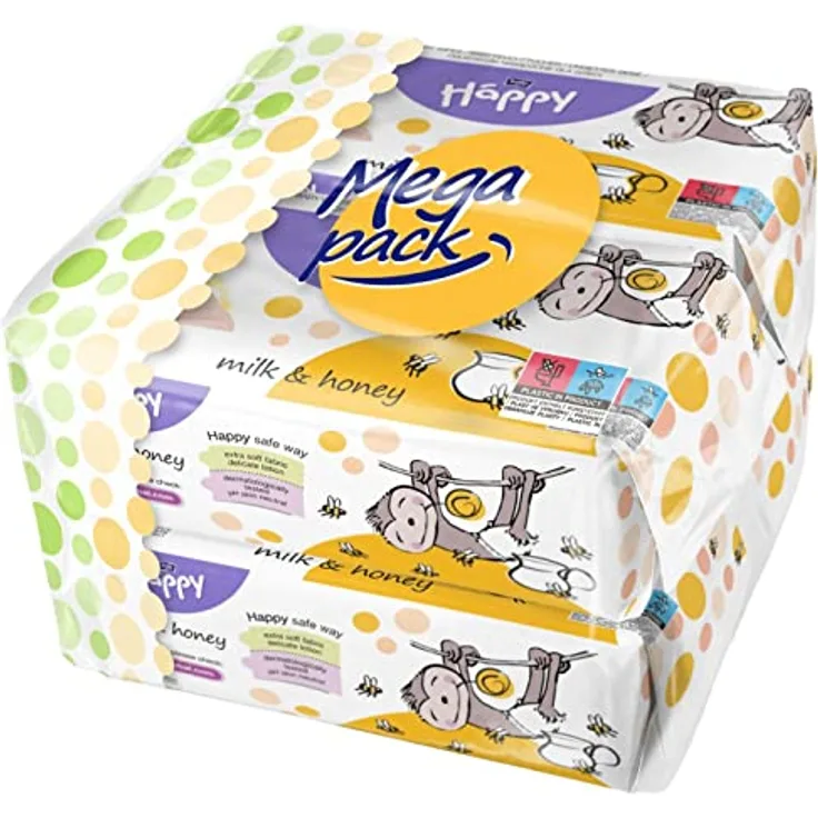 bella baby Happy Feuchttücher mit Milch & Honig, 4er Pack (4 x 64 Stück) vielseitig, sanft und weich zur Babyhaut