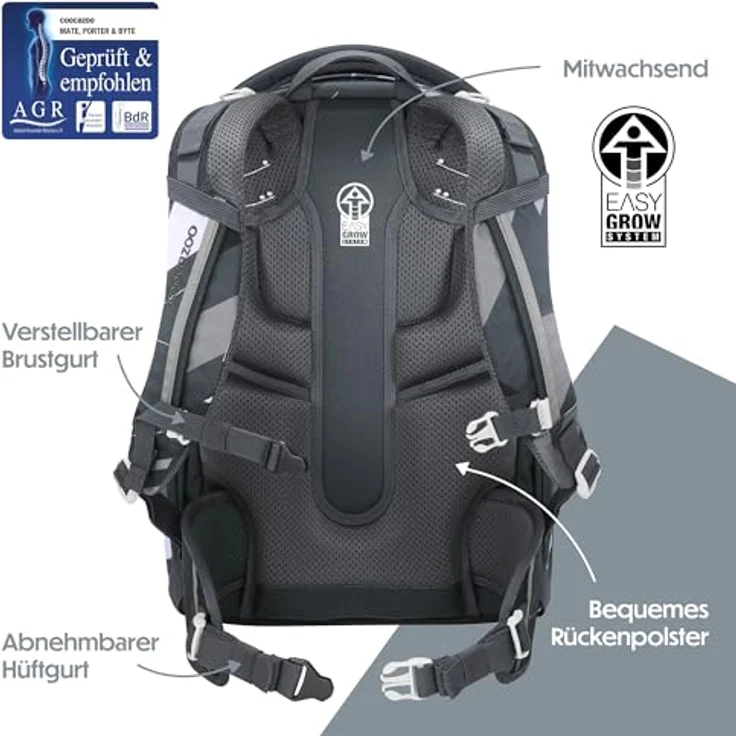 Coocazoo MATE Schulrucksack „Dark Race”, grau, ergonomisch, höhen- & größenverstellbar mit Brust- und Hüftgurt, 30 Liter Fassungsvermögen, ab 3. Klasse – Bild 4