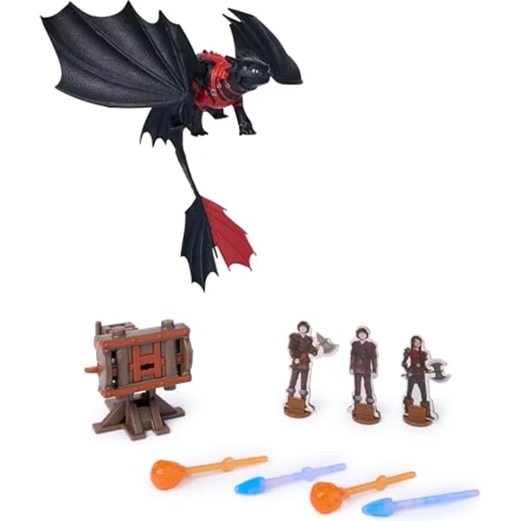 DreamWorks Dragons, Drachenzähmen leicht gemacht - Trial of Flame, Drachenkampf Spielset mit Ohnezahn, beweglicher Drachenfigur, Wikingerfiguren und Kanone für Kinder ab 4 Jahren