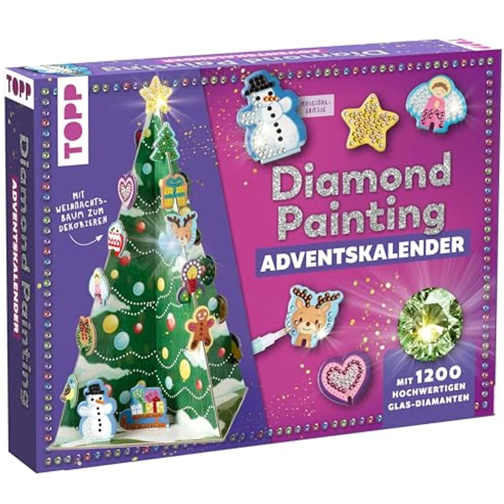 Frech Weihnachtszauber - Diamond-Painting-Adventskalender für 24 Baumanhänger, mit hochwertigen Glas-Diamanten – Bild 2