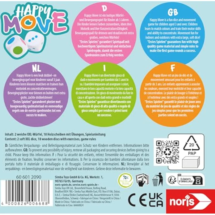 Noris Happy Move - Bewegungsspiel mit XXL-Würfeln für Kinder ab 2 Jahre, Indoor & Outdoor, Motorikförderung, bunt – Bild 2