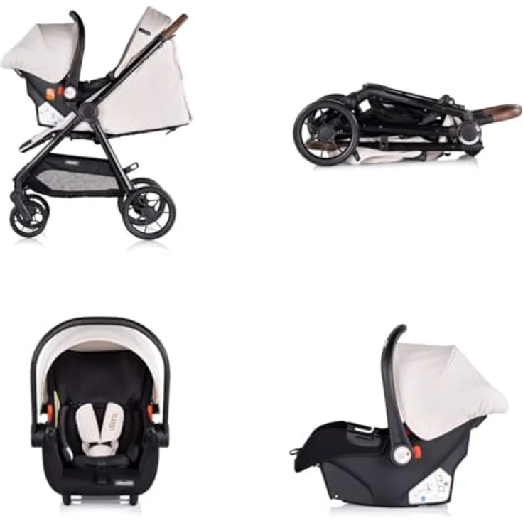 Chipolino Kombikinderwagen Ultera 3 in 1, klappbar mit Babyschale, Fußabdeckung, verstellbare Rückenlehne, beige – Bild 5