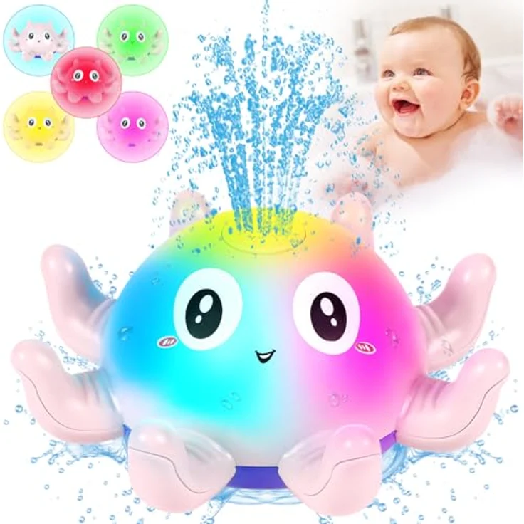 Jiosdo Oktopus Badespielzeug, Wasserspray Spielzeug mit Licht und Auto-Sensing, leuchtendes Badewannenspielzeug für Kinder (Rosa) – Bild 1