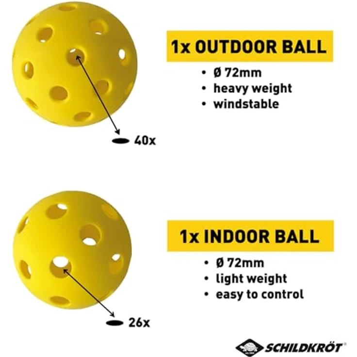 Schildkröt® Pickleball Set mit 2 Schlägern, 1 Indoor und 1 Outdoor-Ball, 1 Tragetasche, für Anfänger und Fortgeschrittene – Bild 3