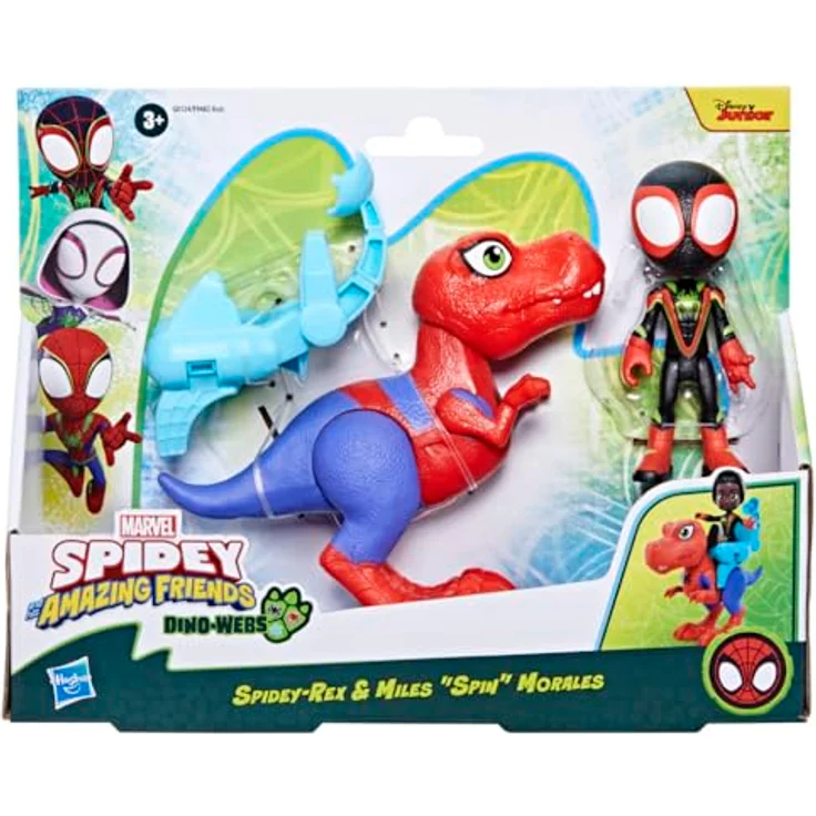 Spidey and his Amazing Friends Marvel Spidey und Seine Super-Freunde Dino-Webs Spidey-Rex & Miles „Spin“ Morales Action-Figurenset mit beweglichen Figuren und abnehmbarem Zubehör, 10 cm – Bild 1