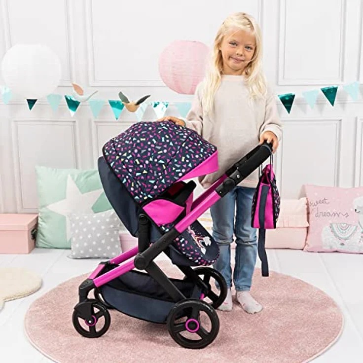 Bayer Design 17080AA Kombi-Puppenwagen Xeo mit Tasche, schwarz, rosa – Bild 8
