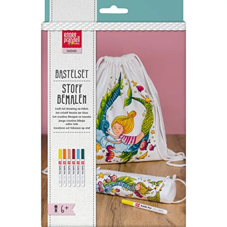 Knorr Prandell, Bastelset Stoff bemalen, verschiedene Motive (Sportbeutel & Mäppchen Mermaid) - Preisvergleich