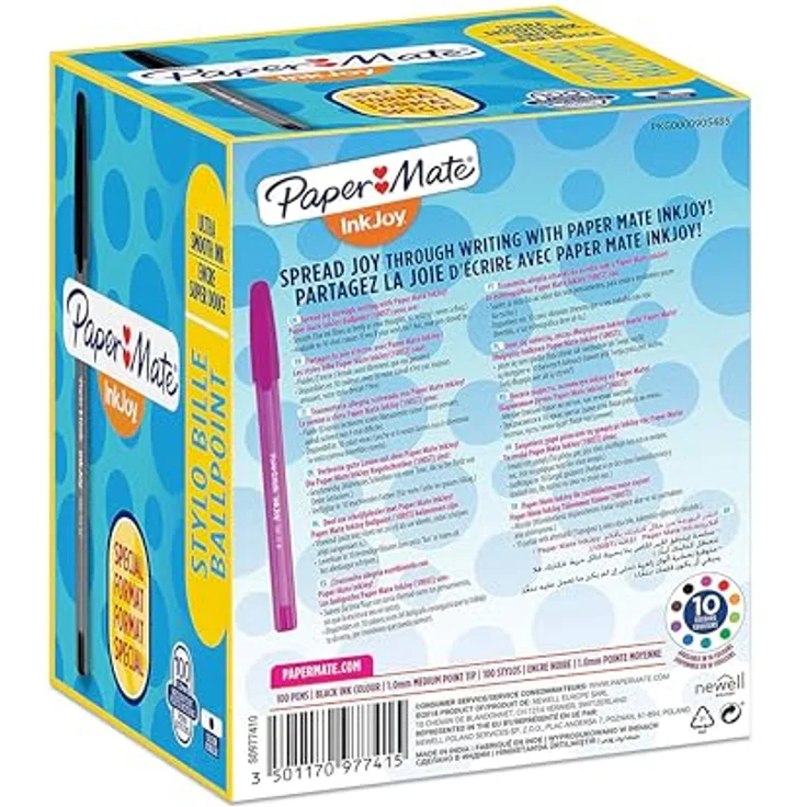 Paper Mate InkJoy 100 Kugelschreiber, Value Pack mit 100 Stück, schwarz, transparentes Gehäuse, dreikantige Form für besseren Komfort – Bild 9