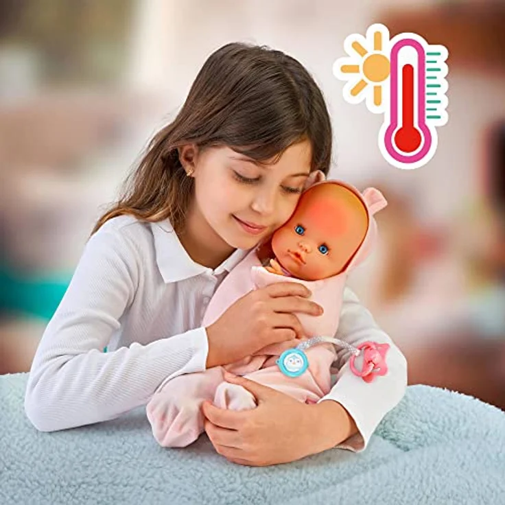 Nenuco - Ist Mein Baby gut zugedeckt?, Babypuppe Weichkörper, die krank Wird, zugedeckt Wird, zittert und Fieber hat, mit Schnuller und Babyschühchen als Pflegezubehör, Famosa (700017360) – Bild 13