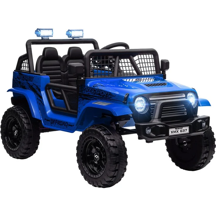 AIYAPLAY Elektro-Kinderauto, 12V Doppelmotoren mit Musikanschluss, 2,4G Fernbedienung, Scheinwerfer, 3-5 km/h, blau, für Kinder 3-6 Jahre, Belastbarkeit 25 kg