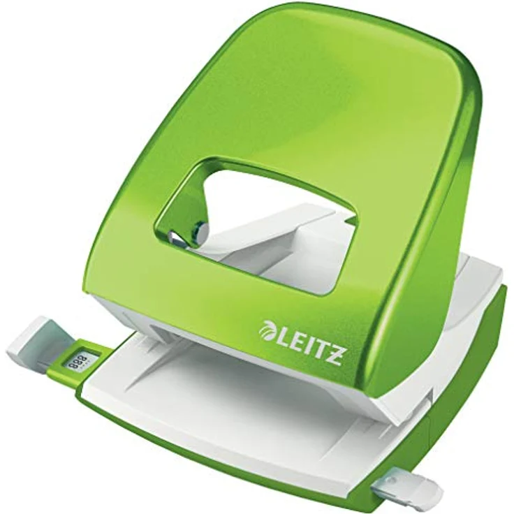 Leitz Büro Locher aus Metall, Für 30 Blatt, Anschlagschiene mit Formatvorgaben, Ergonomisches Design, grün, WOW-Serie, 50081054 – Bild 1