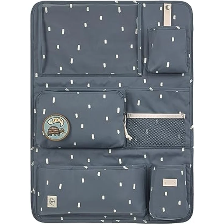 LÄSSIG Autoorganizer Autorücksitzorganizer Rücksitztasche für Auto zum Hängen zusammenklappbar 60 cm/Car Wrap-to-Go Happy Prints Dunkelblau – Bild 1