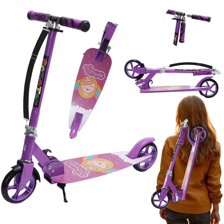 Europebazar Habib Cityroller für Jugendliche, Faltbar, bis 100 kg belastbar, extra breites Deck, lila