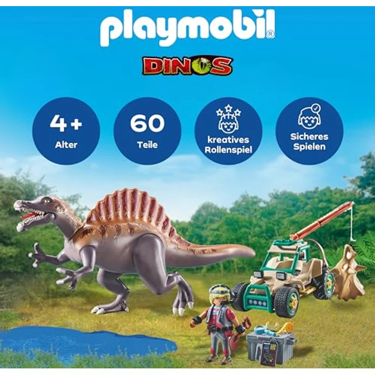 PLAYMOBIL 71820 Spinosaurus Angriff auf Dino, Ausgrabungsspielset mit Fahrzeug und Dino-Charakter – Bild 2