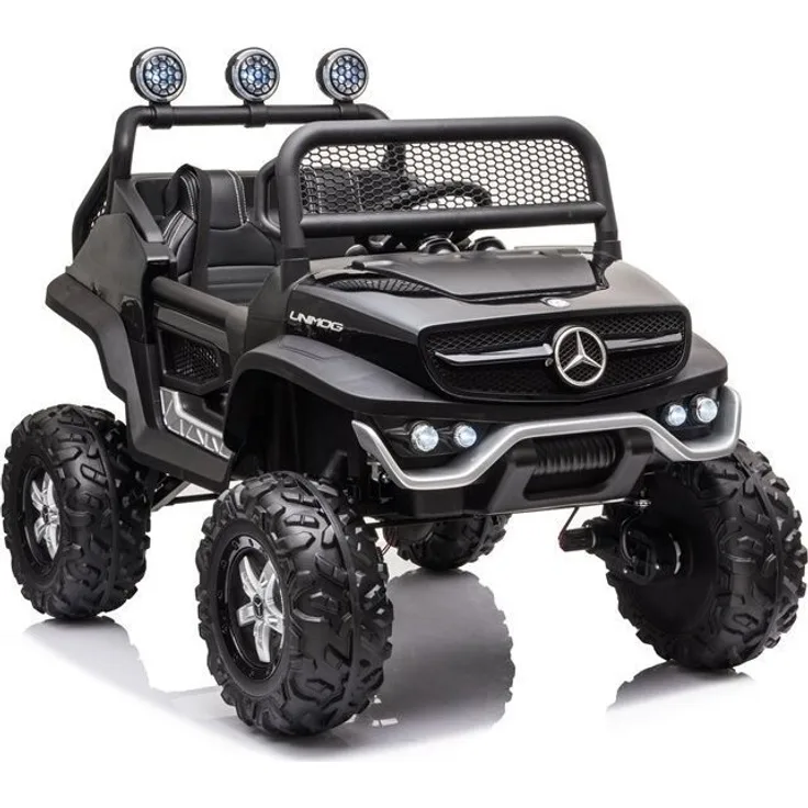 BoGi Mercedes UNIMOG S 4x45W Kinderauto mit Bluetooth, Ledersitz und EVA-Vollgummireifen, Schwarz