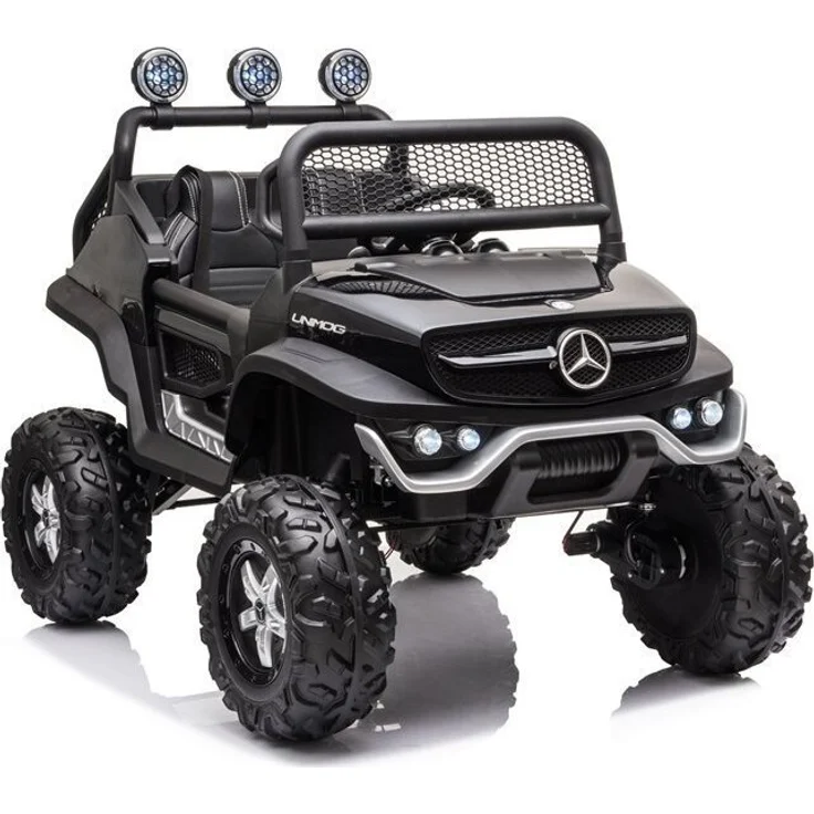 BoGi Mercedes UNIMOG S 4x45W Kinderauto mit Bluetooth, Ledersitz und EVA-Vollgummireifen, Schwarz