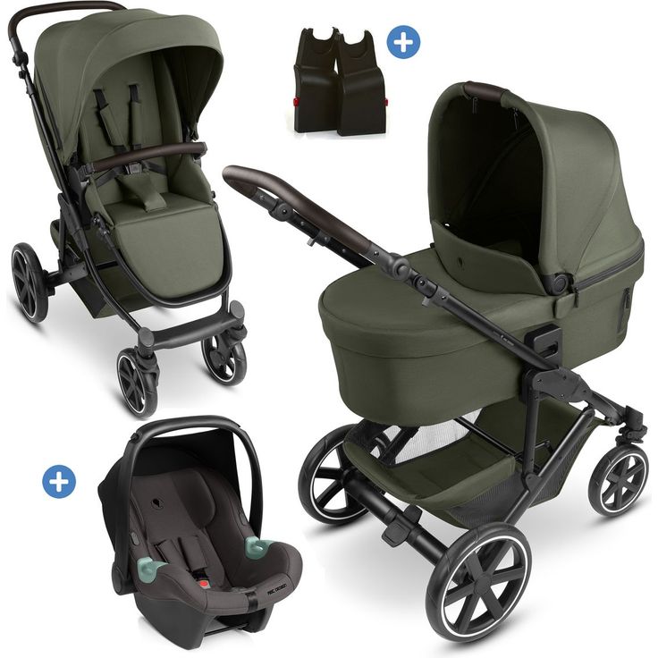 ABC Design Sierra 3in1 Kombi-Kinderwagen-Set, faltbare Babywanne, Babyschale Tulip, Sportsitz, Adapter - Pea mit Gratis Mobilitätsgarantie