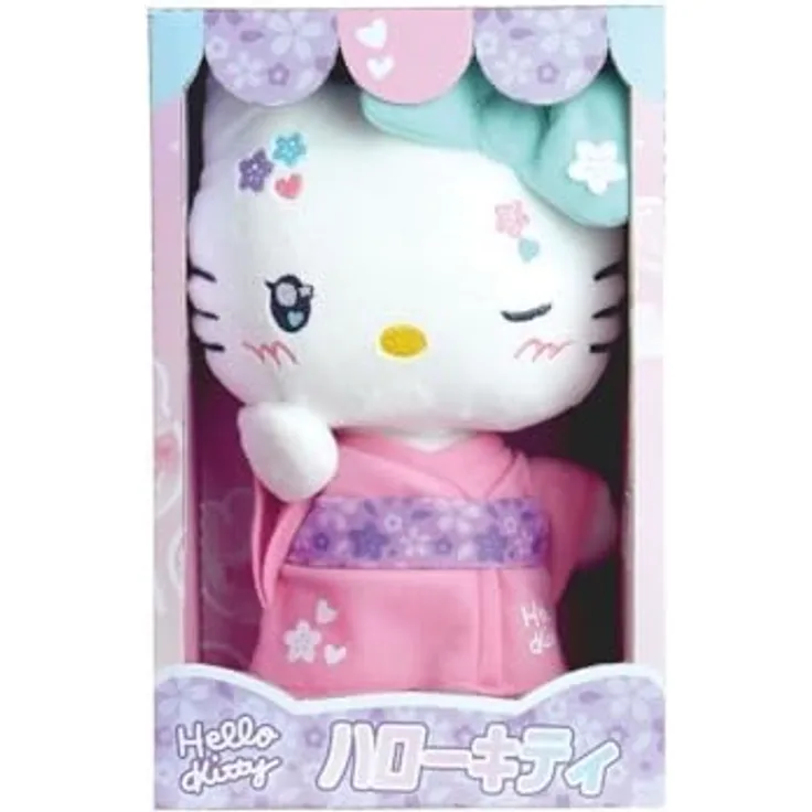 Jemini Kawaii-Plüschtier Hello Kitty mit rosa Kimono und Flip-Flops, 22 cm, bunt