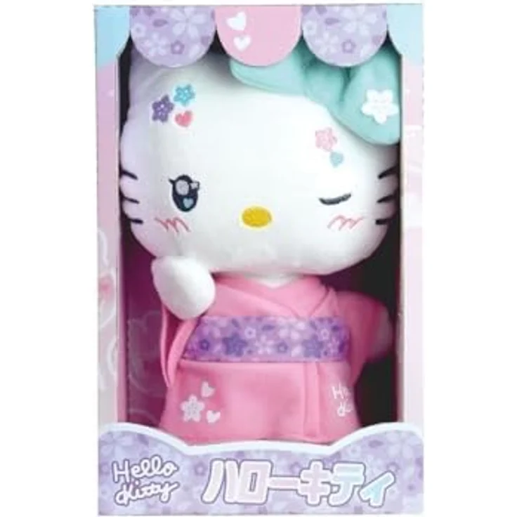 Jemini Kawaii-Plüschtier Hello Kitty mit rosa Kimono und Flip-Flops, 22 cm, bunt – Bild 1