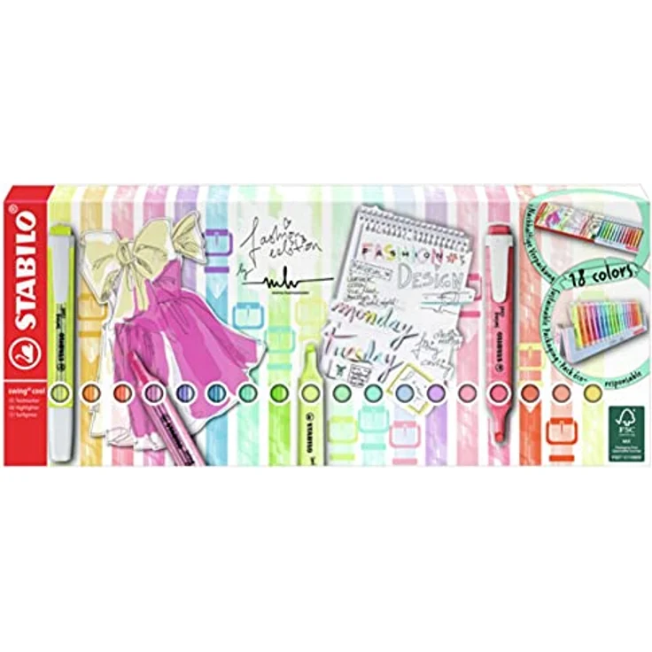 Textmarker - STABILO swing cool - 18er Tischset - mit 18 verschiedenen Farben, 8 Leuchtfarben und 10 Pastellfarben – Bild 4
