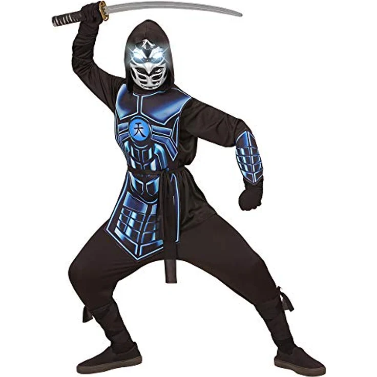 "CYBER NINJA" (hooded coat, tabard, belt, arm guards, mask with flashing light eyes & 3 robot voice sounds) (3 x AAA batteries included) - (164 cm / 14-16 Years) – Bild 4