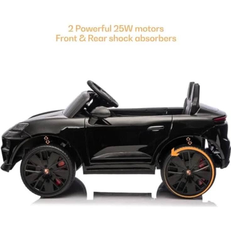 Vrooomy Porsche Macan Turbo Kinder Elektro Auto, 12V mit Fernbedienung, Bluetooth, Soft-Start, EVA-Rädern und Stoßdämpfern – Schwarz, für 1 bis 6 Jahre – Bild 5