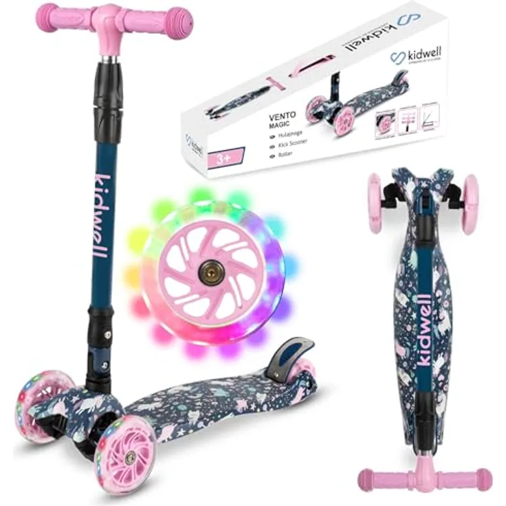 COIL VENTO Dreiradscooter Kinderroller, Tretroller mit ABEC-7-Lager, 3-stufige Lenkradverstellung und LED-Rädern