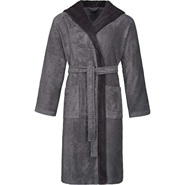 Bugatti Kapuzen-Bademantel Stefano, Herren, 100% SUPERSOFT-Baumwolle, graphit, sportlicher Schnitt
