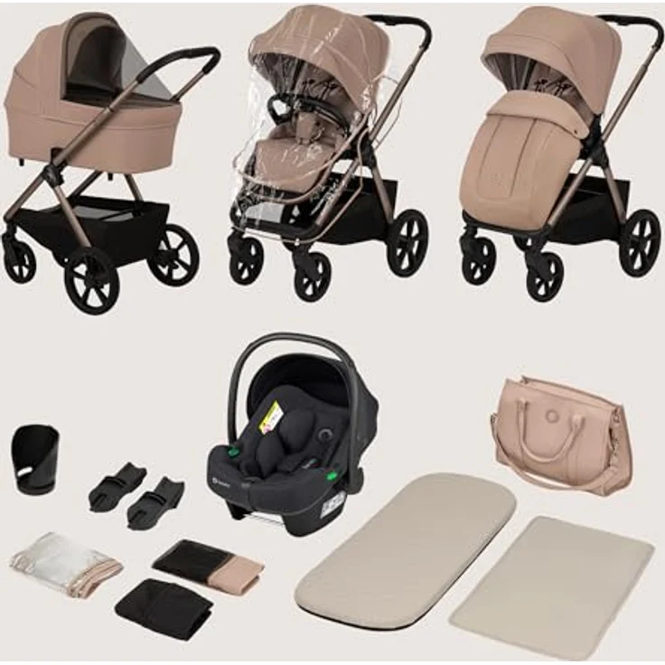 Lionelo Kinderwagen Carmine 3in1, mit Autositz i-Size, Babywanne & Buggy, GravelTech Räder, Federung, UPF50+, Beige – Bild 13