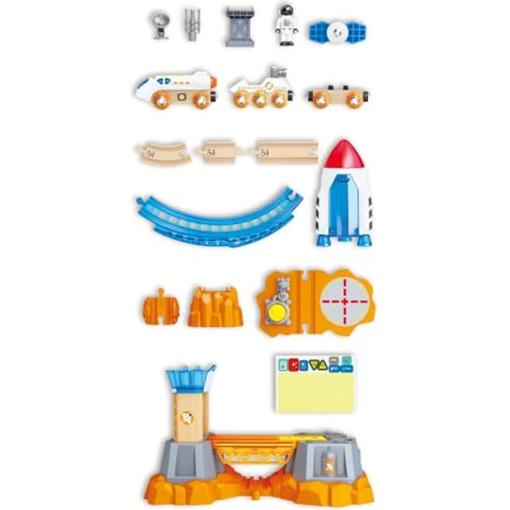 Hape Mars Launch Rail Set, Holzeisenbahn mit Raumschiff und Bahnhof für kreativen Spielspaß – Bild 7
