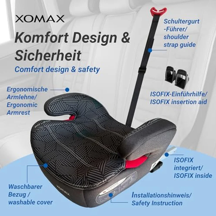 XOMAX KBH313 Kindersitzerhöhung mit ISOFIX, gepolstert, Armlehnen, ECE R129, für Kinder 6 bis 12 Jahre – Bild 7