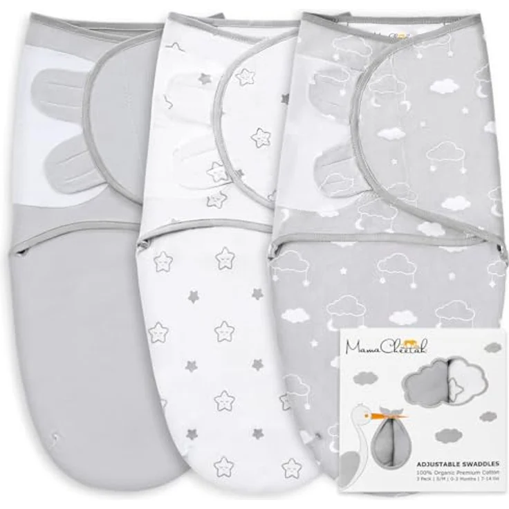 Mama Cheetah Pucksack Baby, Wickeltuch für Säuglinge (0-3 Monate), 100% Bio-Baumwolle, verstellbar, 3er-Pack Pucktuch, atmungsaktiv und schweißabsorbierend – Bild 1