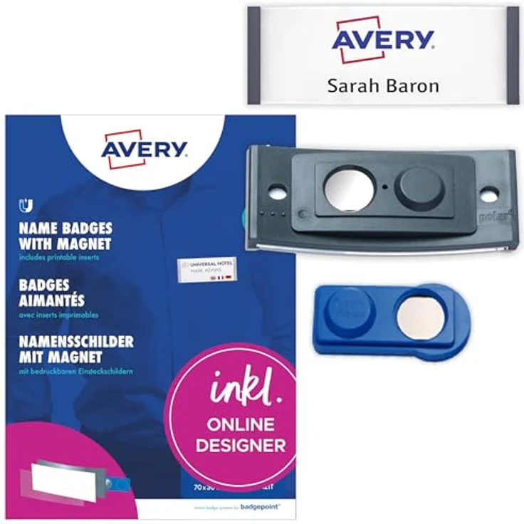 AVERY Zweckform Namensschilder mit Magnet, 7,0 x 3,0 cm, 10er Set mit auswechselbaren Einsteckschildern – Bild 1